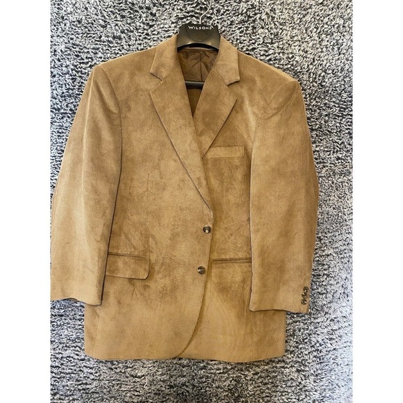 George Men's Tan Corduroy Sport Coat Jacket Blazer Front Pockets Size 46R
